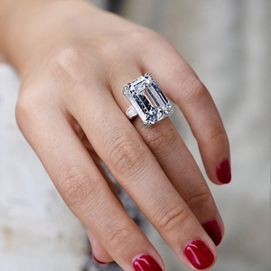 Luxury emerald cut zircon ring for women featuring a large rectangular stone for wedding