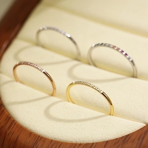 Minimalist stainless steel eternity rings with inlaid rhinestones in four elegant colors