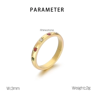 Detailed parameter display of golden 3mm rhinestone ring with 2g weight data
