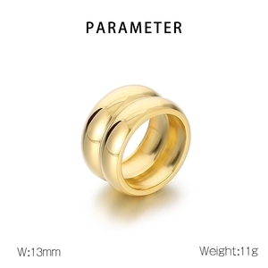 Detail shot of a 13mm wide double-layered 18K gold-plated stainless steel ring weighing 11g