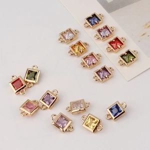 Square Cubic Zirconia Connector Charms Gold Plated Copper Geometric Eyelets For DIY Jewelry Making Earrings Necklace
