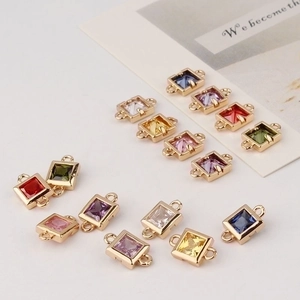 Gold plated square zircon charm connectors in various colors for DIY jewelry making