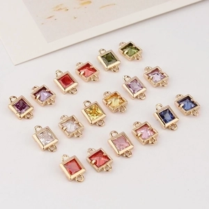 Colorful square zircon gold-plated connector pendants for DIY jewelry making sets