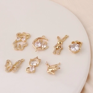 Gold plated copper animal pendants with cubic zirconia for DIY jewelry making