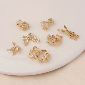Gold plated DIY animal pendants with zircon stones including cats, rabbits and butterflies