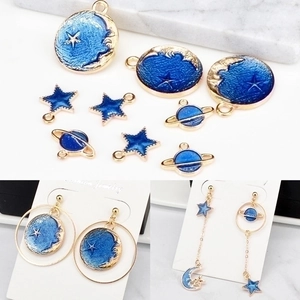Alloy Enamel Starry Sky Moon Star Saturn Heart Charms Gold Tone For DIY Jewelry Making Necklaces Earrings Crafting