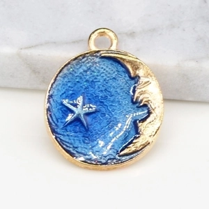 Golden alloy blue enamel starfish pendant charm for DIY necklaces and earrings