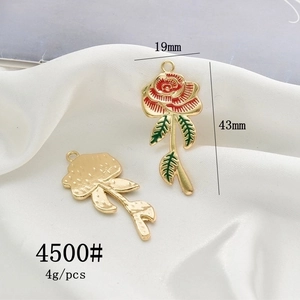 Detailed macro view of enamel rose pendant for jewelry making with dimension markers