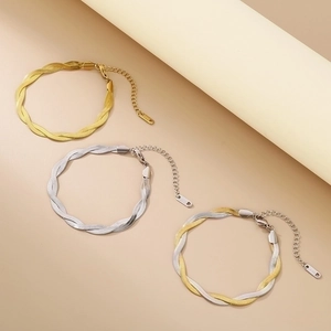 Minimalist double-layered braided snake chain jewelry set in gold and silver finish