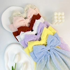 Large Bow Hair Clip Swiss Dot Chiffon Fabric Long Streamers Barrette Elegant Headwear For Women Girl