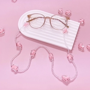 Pink Heart Acrylic Beaded Glasses Chain Sweet Transparent Resin Sunglasses Lanyard Decorative Strap For Women
