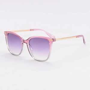 Lunettes de soleil carrées à la mode avec monture rose transparent et verres dégradés violets