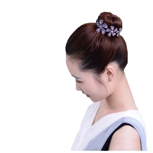 Elegant purple flower hair bun maker with sparkling rhinestones for high bun styling