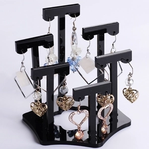 Acrylic T-Shaped Earring Display Stand Multi Height Jewelry Organizer For Studs Dangle Earrings Hexagon Base