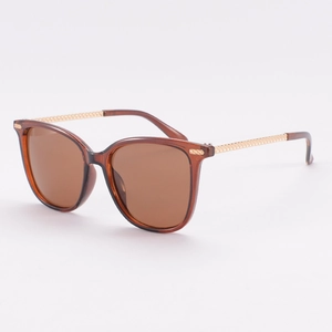 Lunettes de soleil carrées marron avec branches métalliques dorées tissées pour femmes