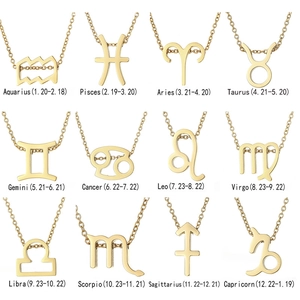Gold stainless steel 12 Zodiac pendant necklaces set for women with detailed engraving