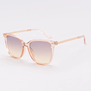 Lunettes de soleil carrées roses avec branches dorées texturées et verres dégradés