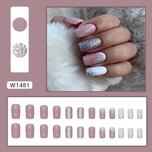Sparkly pink and silver gradient square press-on nails set with 24 pieces included