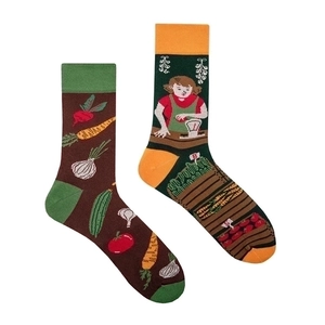Asymmetric vegetable farm cartoon patterned crew socks in creative cotton knit design