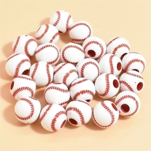 50pc 10-12mm acrylic baseball pattern beads for DIY sports jewelry and bracelets
