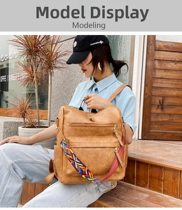 Sac à dos vintage ethnique en PU marron avec bretelles à motifs géométriques colorés