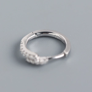 S925 sterling silver hoop earrings with cubic zirconia stones shown from a side view