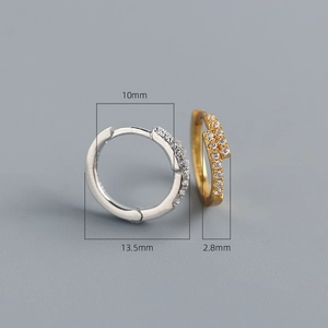 Detailed size chart for silver and gold hoops with 10mm inner and 13.5mm outer diameter