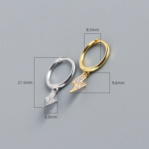 Detailed size specifications for lightning bolt hoop earrings with cubic zirconia stones