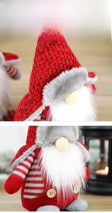 Détail de gnome de Noël avec bonnet tricoté, fausse fourrure et boutons en bois rustiques