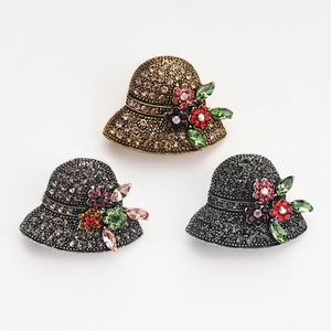 Vintage alloy straw hat brooches with rhinestones in multiple colors for elegant women