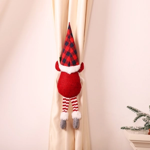 Christmas forest gnome curtain tieback with red plaid pattern for home holiday decor