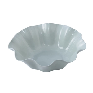 European style ruffled plastic fruit bowl in light grey finish for snacks and candy