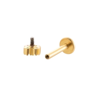 Golden clover flat back labret stud set with internal threading made of stainless steel