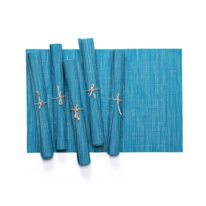 Set of 6 blue PVC woven placemats with heat-resistant bamboo texture for dining tables