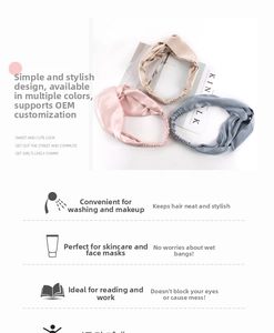 Detailed view of criss-cross 19mm silk headbands in pink, champagne and blue colors