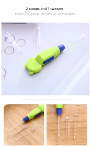 Luminous ear pick set featuring a glowing handle with two spoon heads and one tweezer tip