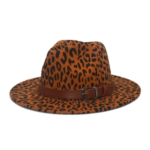 Chapeau Fedora Imprimé Léopard À Bord Large En Feutre De Laine Casquette Jazz Avec Boucle De Ceinture En Similicuir Mode Unisexe