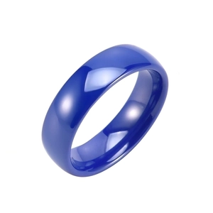 Polished navy blue ceramic ring with a minimalist wide domed design for men and women
