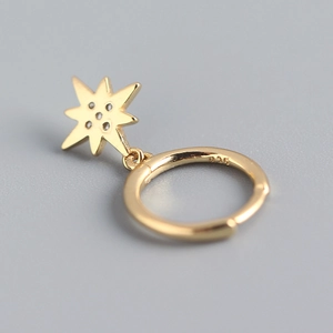 S925 sterling silver gold star dangle earring with 925 hallmark and crystal inlay