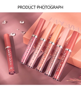 Set de seis brillos de labios mate en tonos nude y rosa con decoración de cristal