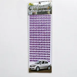 Detail of purple 3mm acrylic rhinestone stickers sheet for DIY car and craft decoration