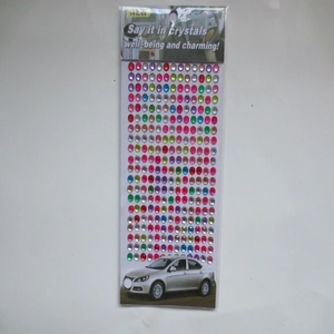 Detailed view of colorful 3mm acrylic crystal stickers with adhesive backing for DIY