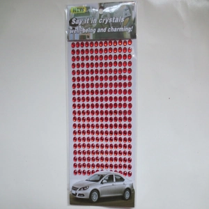 Detail of 3mm red acrylic rhinestone stickers for car decoration and DIY crafts