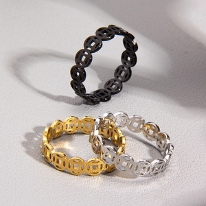 Retro hollow ancient coin rings in gold, silver, and black stainless steel for luck