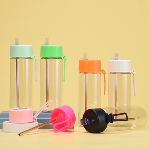 740ml Tritan straw water bottle in multiple colors with portable silicone handle