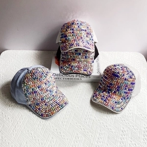 Fashion Women Baseball Cap Mercerized Cotton Heavily Decorated Faux Artificial Pearl Rhinestone Adjustable Sun Protection Sporty