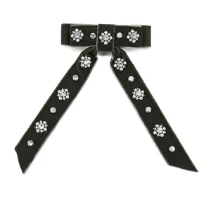 Elegant Velvet Bow Hair Clip With Rhinestone And Artificial Pearl Large Retro French Spring Clip Headpiece For Women Girls