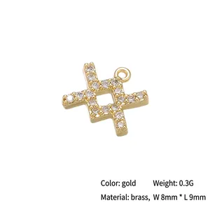 Vergulde messing hash symbool hanger met zirkoon micro-paving voor doe-het-zelf sieraden