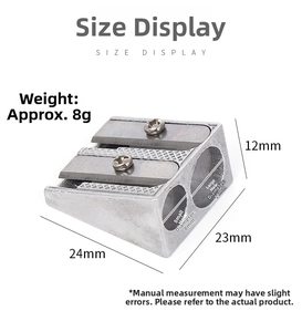 Dual-hole aluminum alloy pencil sharpener dimensions 24x23x12mm with 8mm and 11mm holes