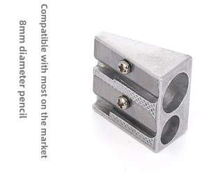 Dual-hole aluminum alloy pencil sharpener with non-slip texture for 8mm pencils